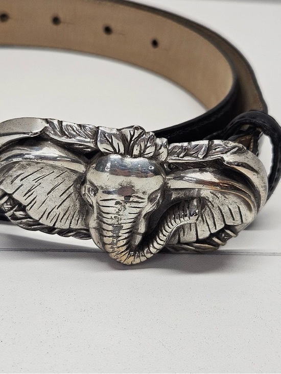 90s Brighton Elephant Belt Buckle Talbots Black Embossed Leather Belt Vintage main image 8